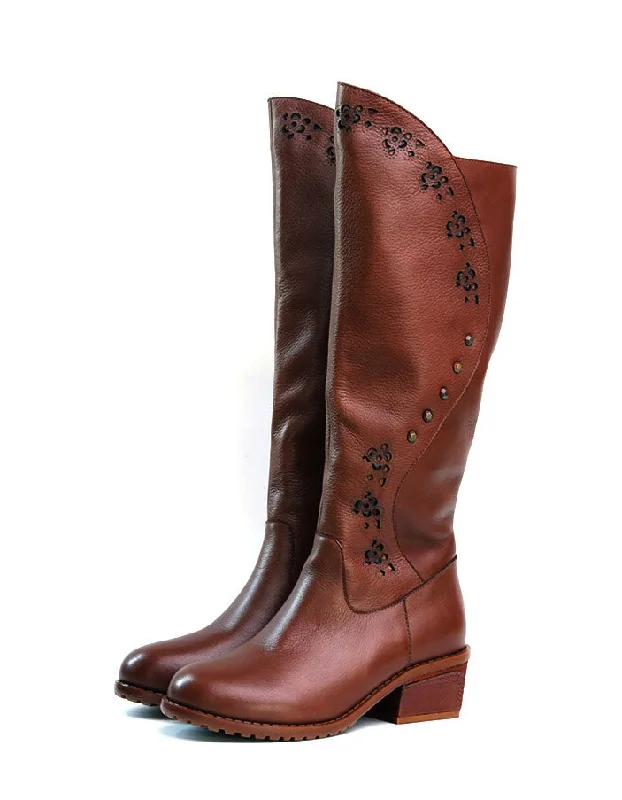 Boots for muddy jolt-Handmade Retro Leather Women Knee High Boots