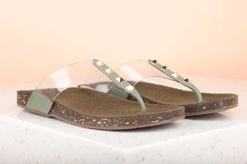 flats for minimalist homes-Women Green Transparent Open Toe Flats