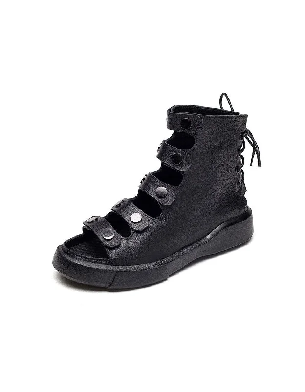 Boots for everyday use-Back Lace-up Cut-out Fish Toe Summer Boots