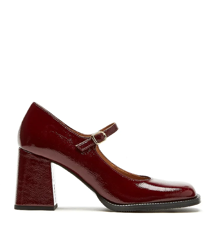 Mary Jane shoe in ceruleanBIANCA CRINKLE LEATHER MARY JANE HEEL