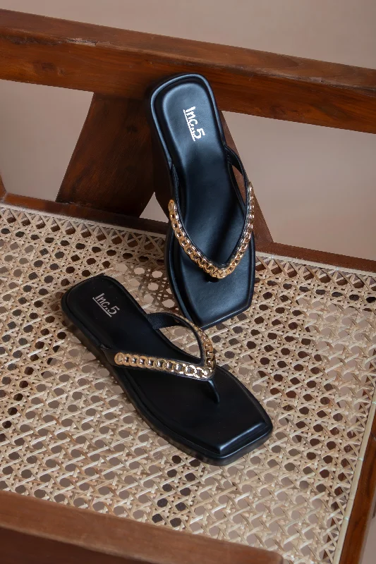 flats near grocery stores-Women Black Embellished Open Toe Flats