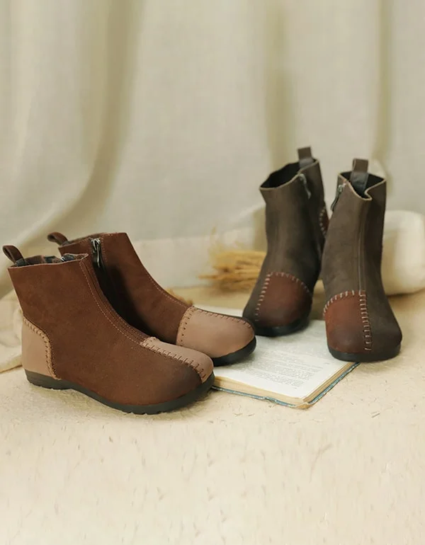 Boots with sleek breeze-Color Patch Handmade Soft-soled Flat-heeled Boots