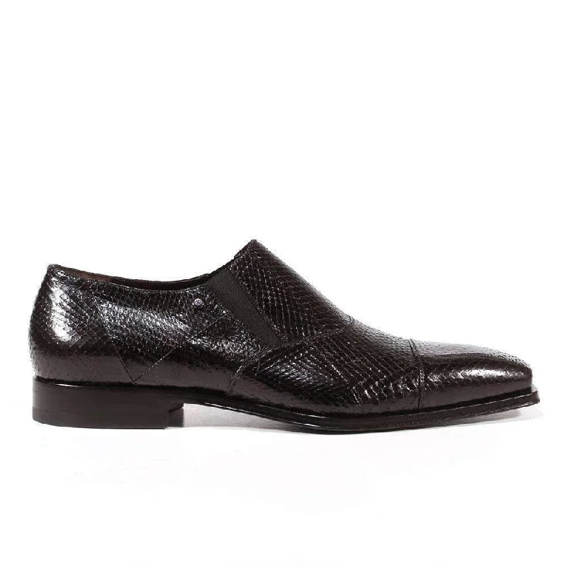 Loafers for cold weather-Cesare Paciotti Luxury Italian Men's Designer Shoes Ayer Lux Black Snake Print Loafers (CPM3072)