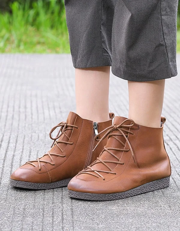 Boots with padded drift-Handmade Leather Women's Retro Flat Boots