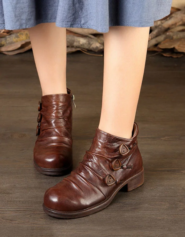 Boots for tough weather-Thick-Soled Autumn Leather Retro Toe Boots