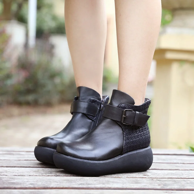 Boots for cold comfort-Retro Leather Handmade Women's Wedge Boots