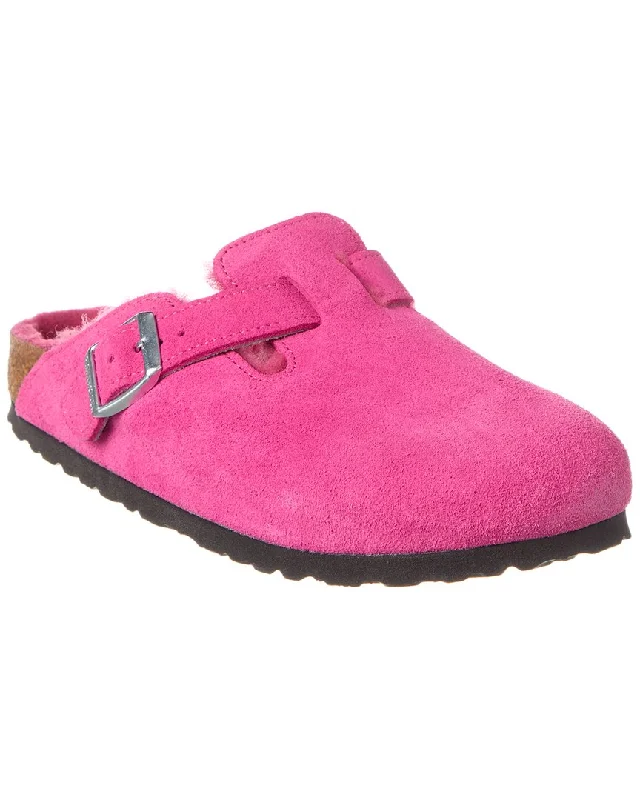 tiger kids’ slippers-Birkenstock Boston VL Narrow Suede & Shearling Clog