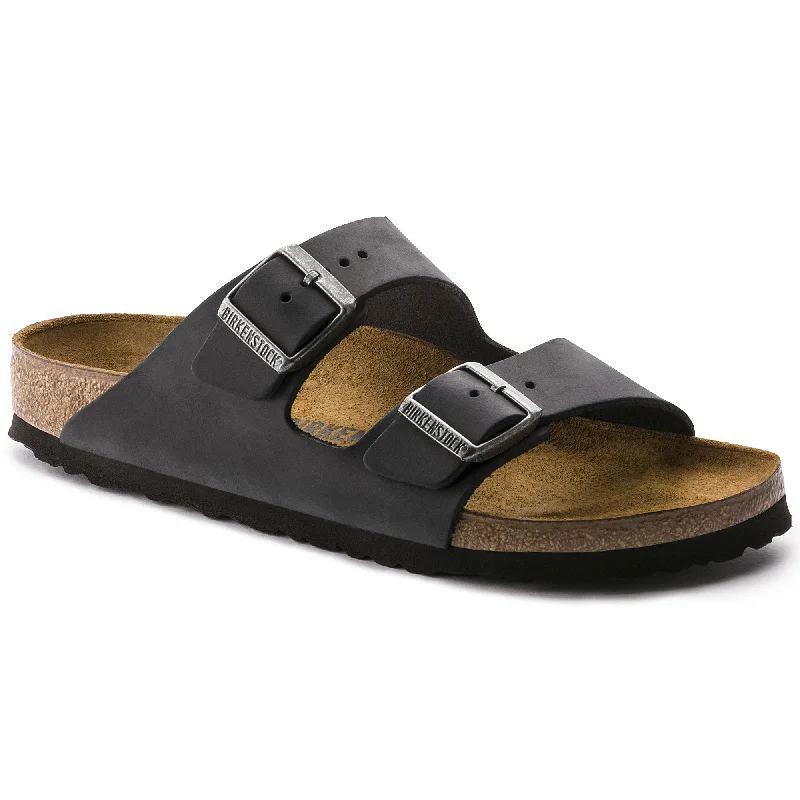 sandals in neutral tones-Birkenstock Arizona NU Oiled Black R 552111