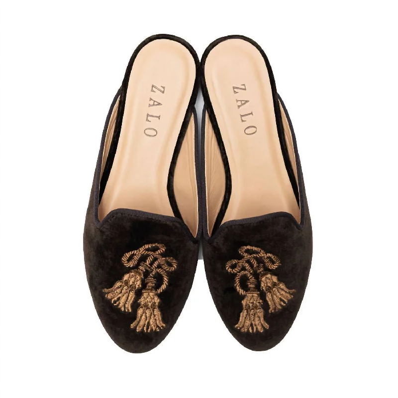 squishy foam slippers-Tassel Mule In Chocolate