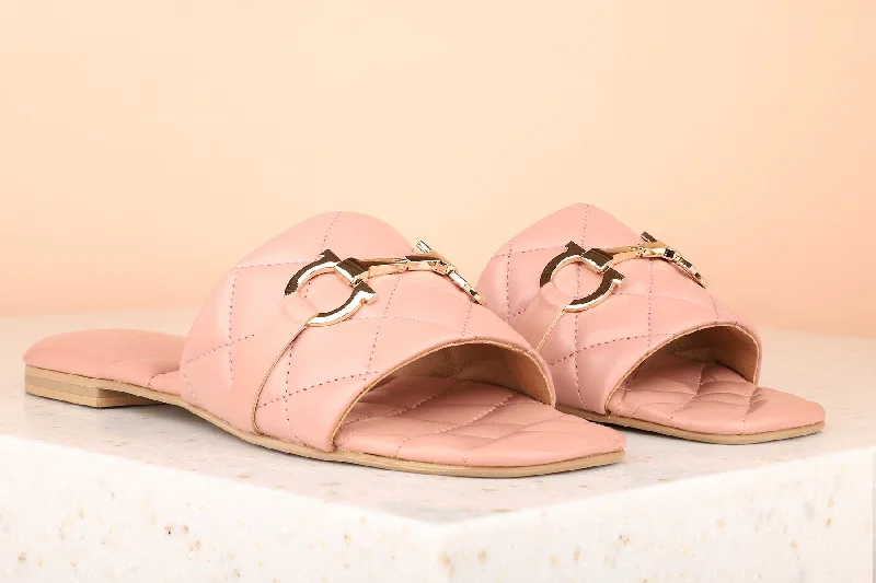 flats near scenic areas-Women Peach Textured Open Toe Flats