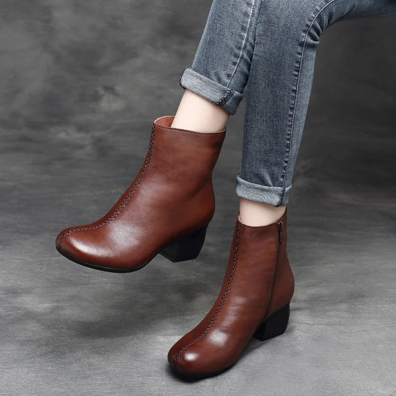 Boots for long breeze-Retro Leather Chunky Women's Boots