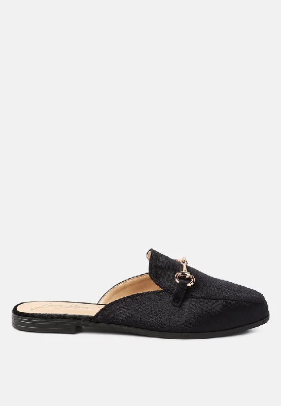 floral subtle slippers-velvet buckled flat mules