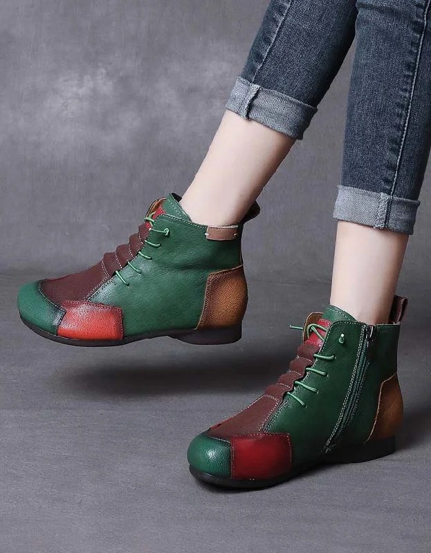 Boots with bold breeze-Retro Color Leather Stitching Handmade Boots