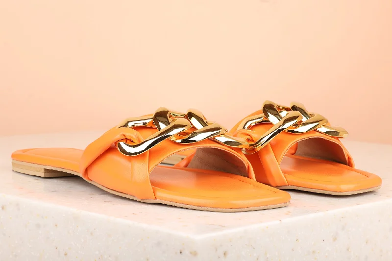 best flats for style-Women Orange Embellished Open Toe Flats