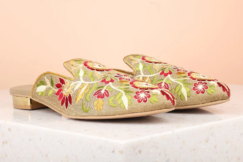 modern flats with pool-Women Antique Mules with Embroidered Flats