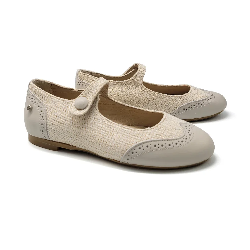 Mary Jane shoe for stylish liningManuela De Juan Beige Whicker Mary Jane S3106