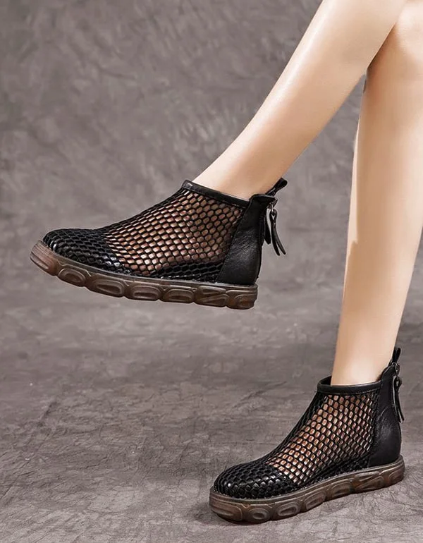 Boots with tough breeze-Summer Mesh Breathable Retro Leather Sandals Boots