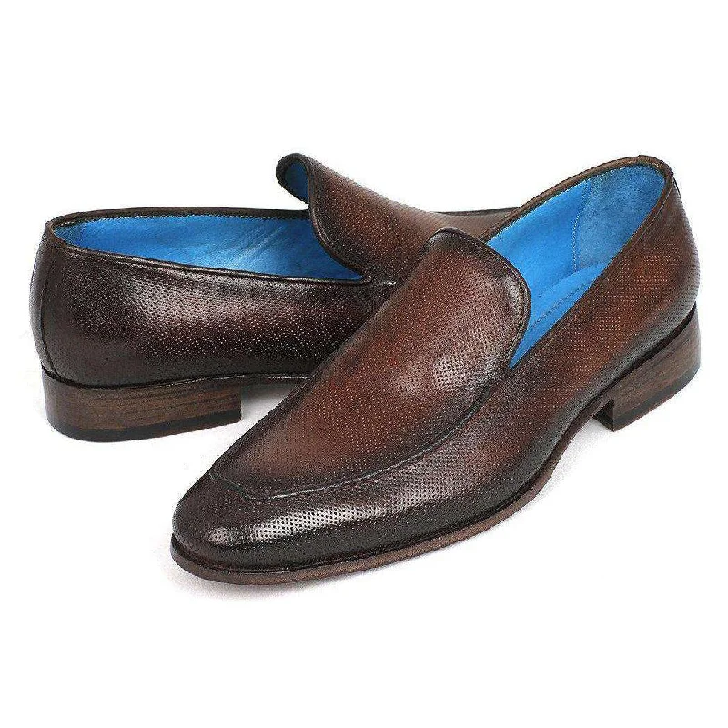 Loafers for comfy travel-Paul Parkman Handmade Designer Shoes Perforated Leather Brown Loafers (PM5458)