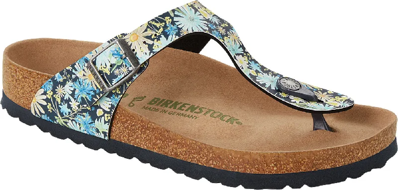 modern sandals with heels-Birkenstock Gizeh BF Blue Floral Veg R 1021503