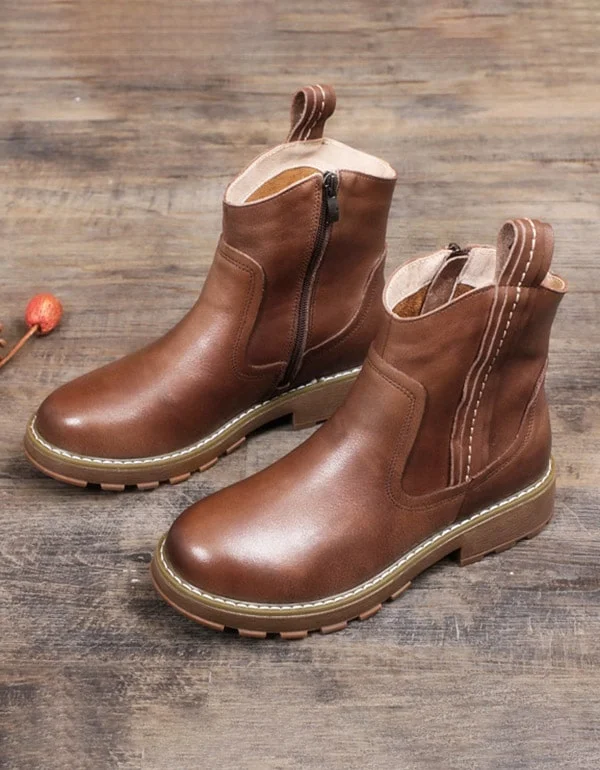 Boots with lightweight sole-Thick-heel Handmade Retro Leather Marten Boots