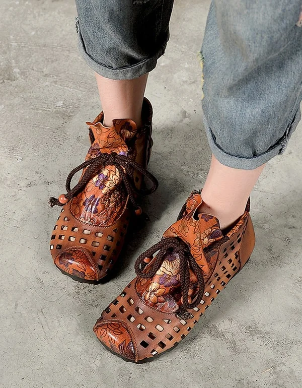 Boots with waterproof leather-Women's Ethnic Printed Comfortable Retro Boots