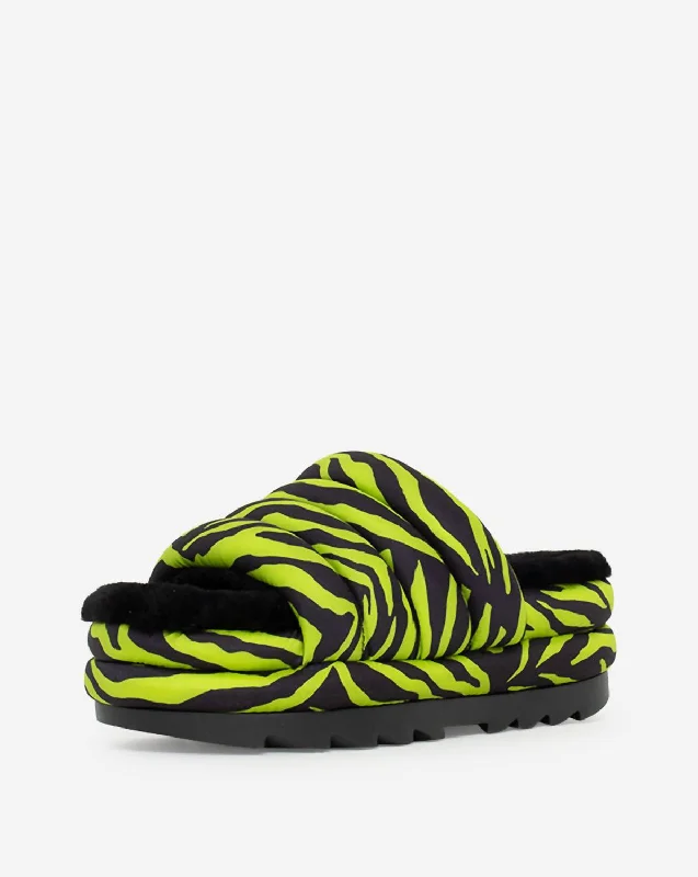 cotton eco slippers-Maxi Slide Tiger Print In Key Lime