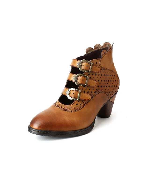 Boots for rugged terrain-Bukles Straps Vintage Pointed-Toe Elegant Chunky Heel Boots 36-42