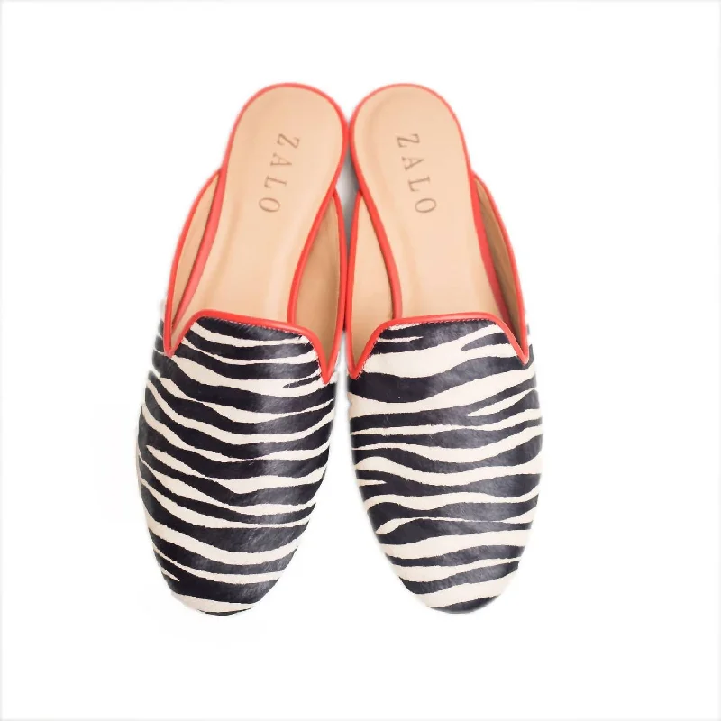 owl kids’ slippers-Zahara Calf Hair Mule In Black & White