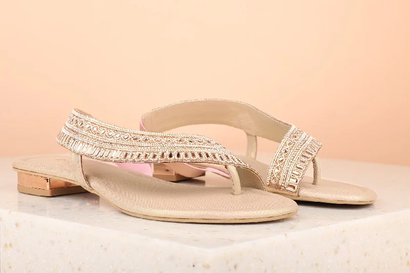 luxury flats for executives-Women Rose Gold Embellished One Toe Flats