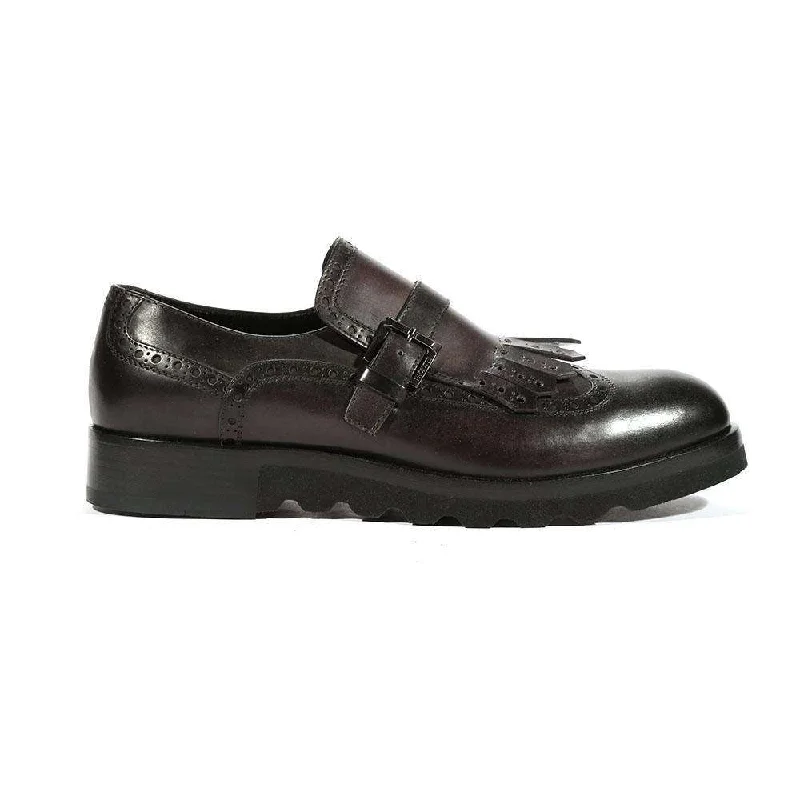 Loafers with unique accents-Cesare Paciotti Luxury Italian Men's Buckhold Loafers Black Calf Two Tone Tamponato Designer Shoes (CPM5477)