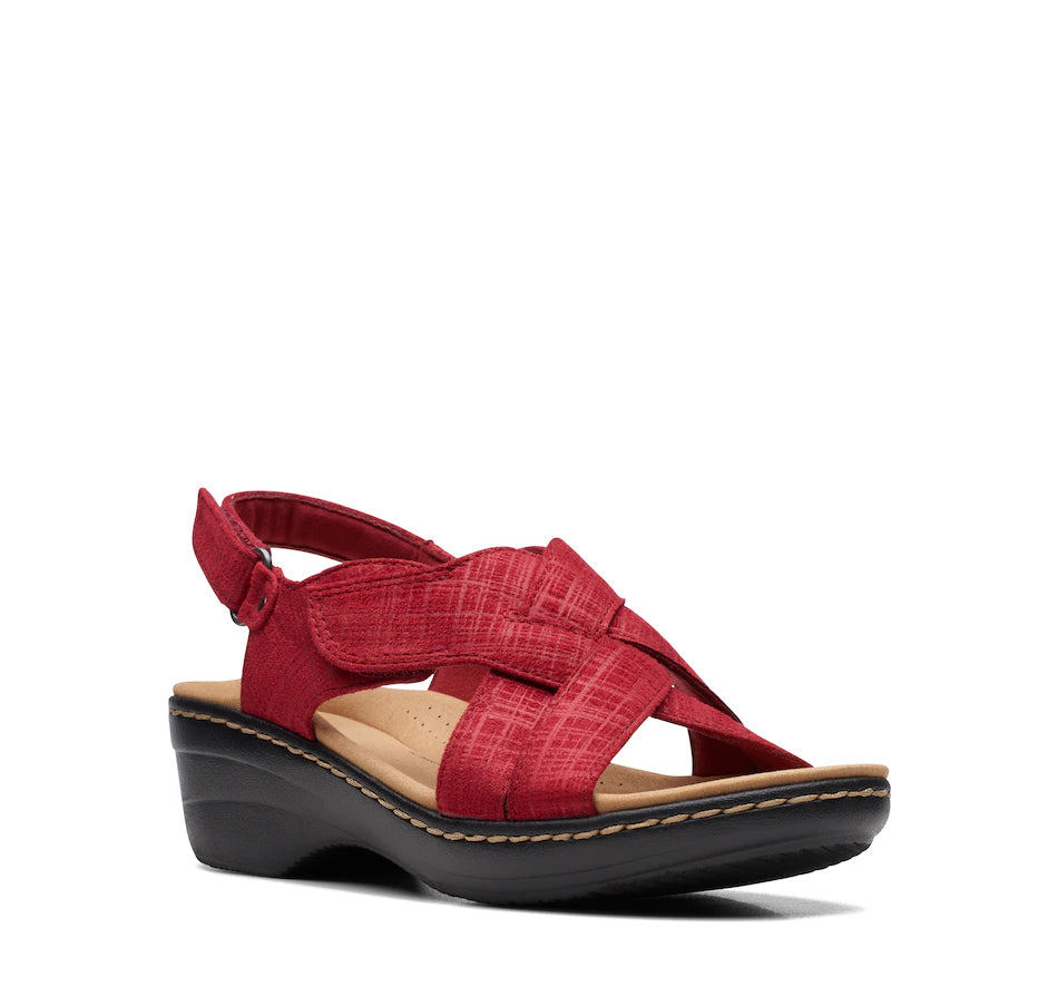 sandals near green spaces-Clarks Merliah Echo Red 71296