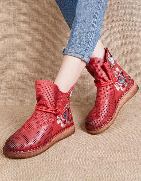 Boots with premium leather-Women's Leather Ethnic Retro Boots