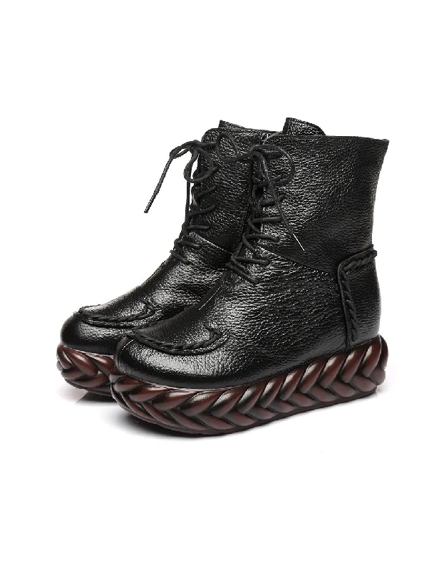 Boots for work float-Waterproof Lace-up Retro Platform Boots