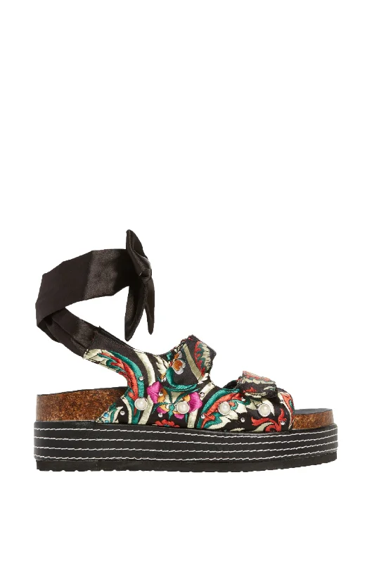 how to store sandals-MACKLEY-BLACK BROCADE TIE UP FLATFORM SANDAL