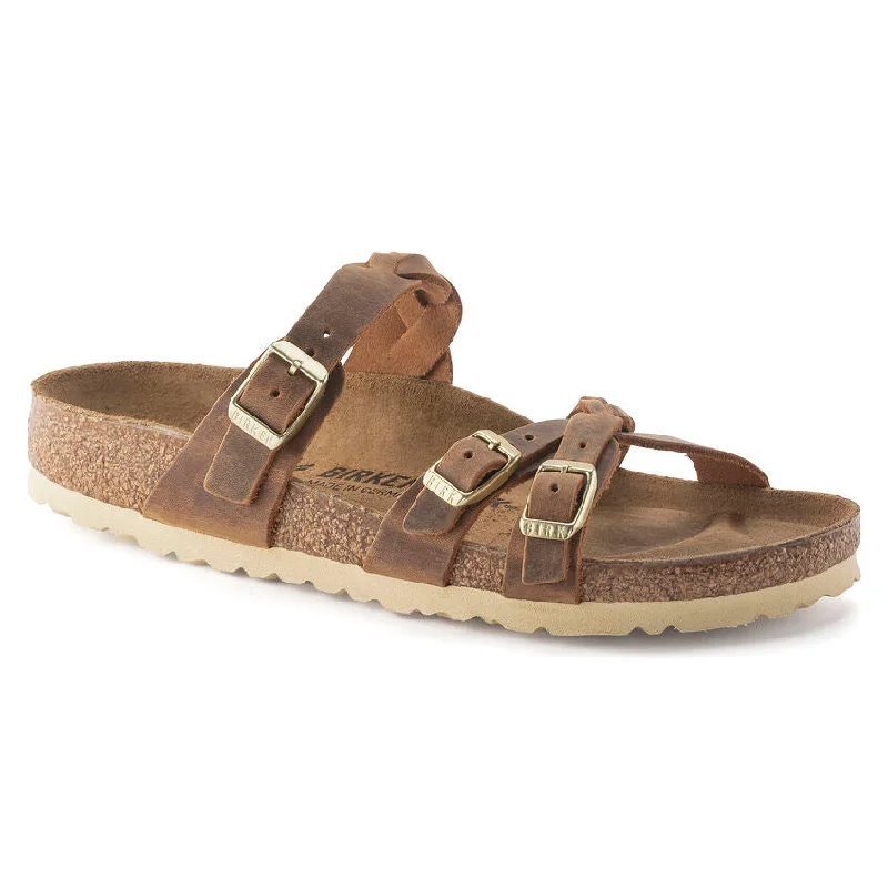 modern sandals for rent-Birkenstock Franca Braided Oiled Leather Cognac 1024052