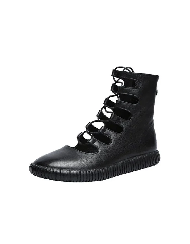 Boots for outdoor work-Cut-out Front Lace-up Retro Leather Summer Boots