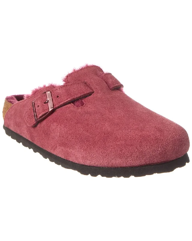 floral trendy slippers-Birkenstock Boston VL Suede & Shearling Clog