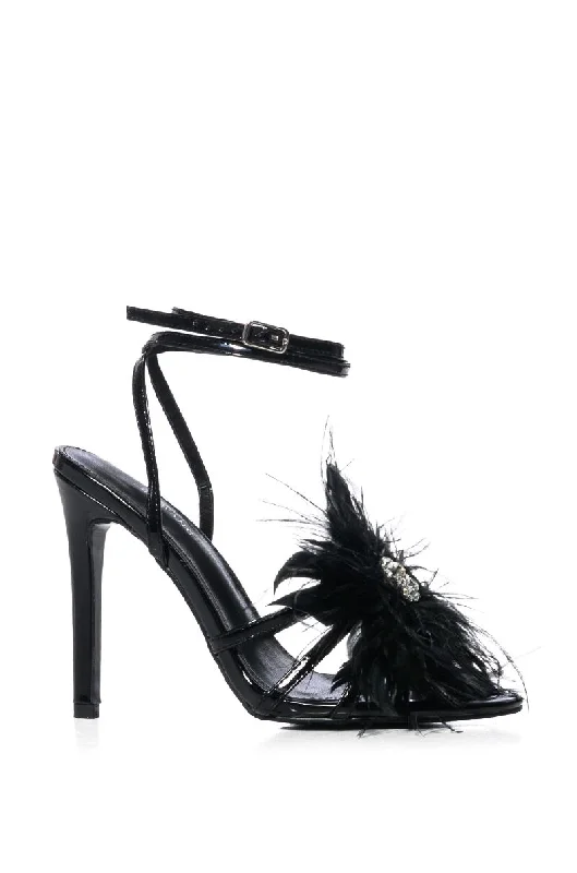 sandals near scenic spots-SANTOS-BLACK FEATHER STILETTO SANDAL