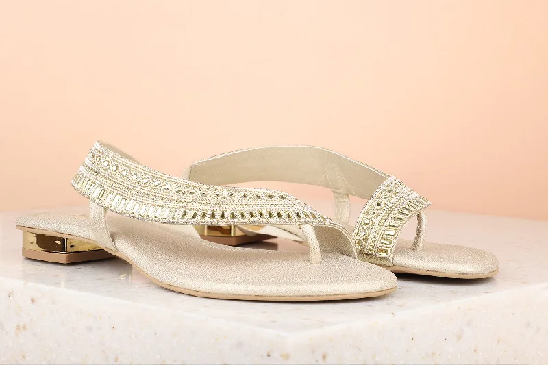 modern flats near airport-Women Gold Embellished One Toe Flats