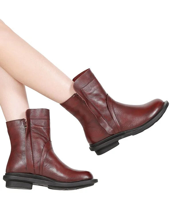 Boots for evening wear-OBIONO Round Head Leather Chelsea Short Boots