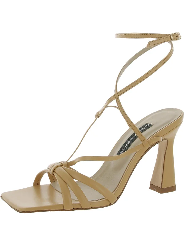 metallic nude high heels-Remy Womens Leather Ankle Strap Heels