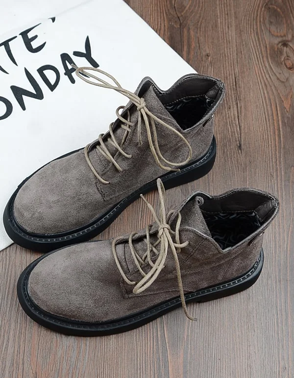 Boots for snowy weather-Retro Lace up Comfortable Suede Boots