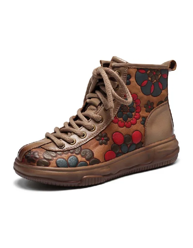 Boots with bold rush-Autumn Flower Print Comfortable Flat Retro Boots