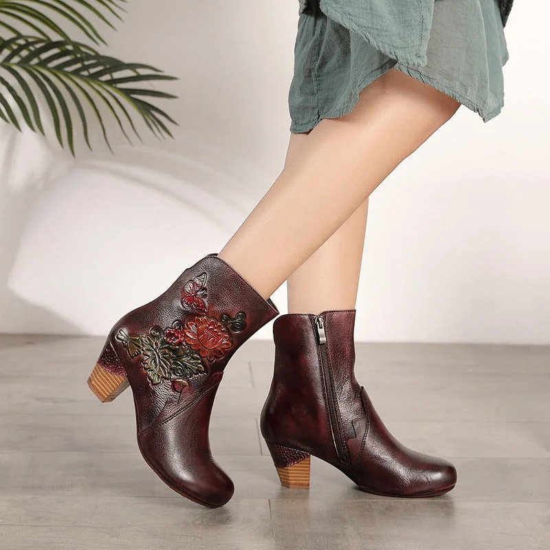 Boots with cushion breeze-Handmade Vintage Chunky Mid Boots