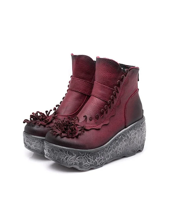 Boots for cold float-Women's Flower Handmade Retro Wedge Boots