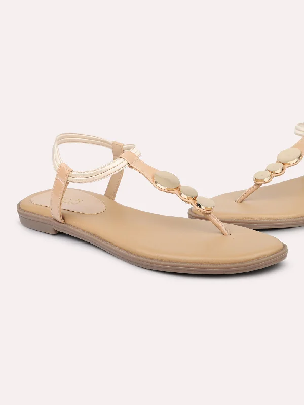 cheap flats for vacation-Women Beige Open Toe Flats