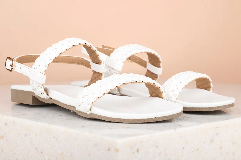 how to secure flats-Women White Solid Open Toe Flats