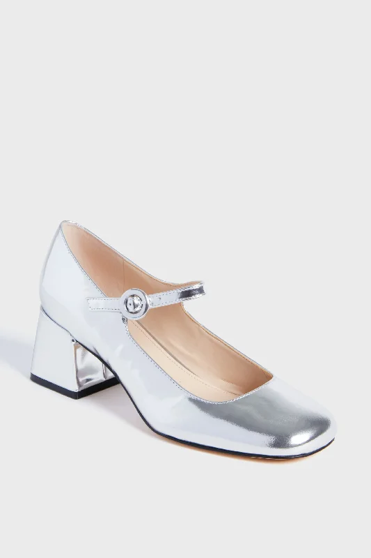 Mary Jane shoe with cozy strapSilver Nessily Mary Jane Heels