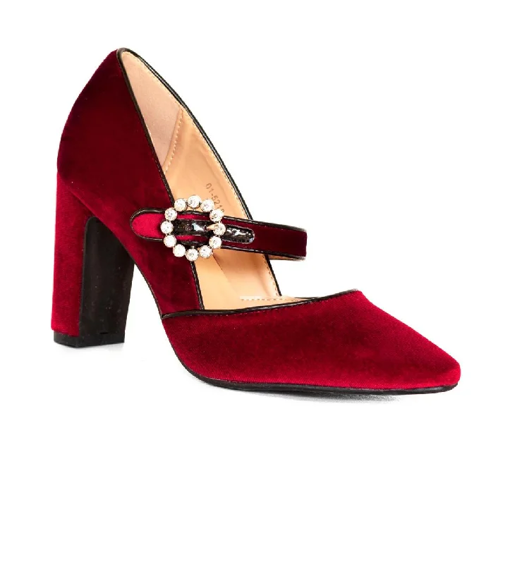 classic velvet high heels-Sourco block heel