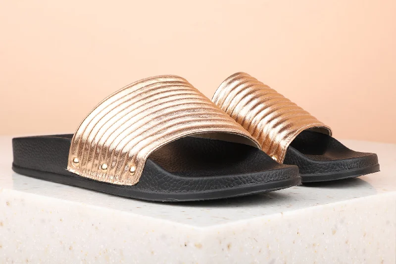 flats with unique layouts-Women Rose Gold Textured Open Toe Flats